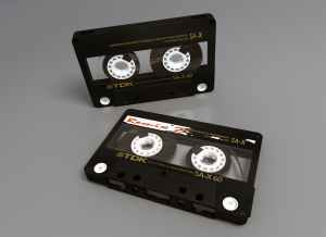 black and white cassette tape